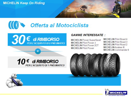 Offerta Gomme Moto Michelin: Fino a 30 euro di rimborso!!!